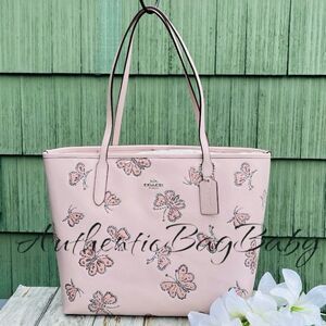 Authentic Coach City Tote Bag With Butterfly Print Leather Purse